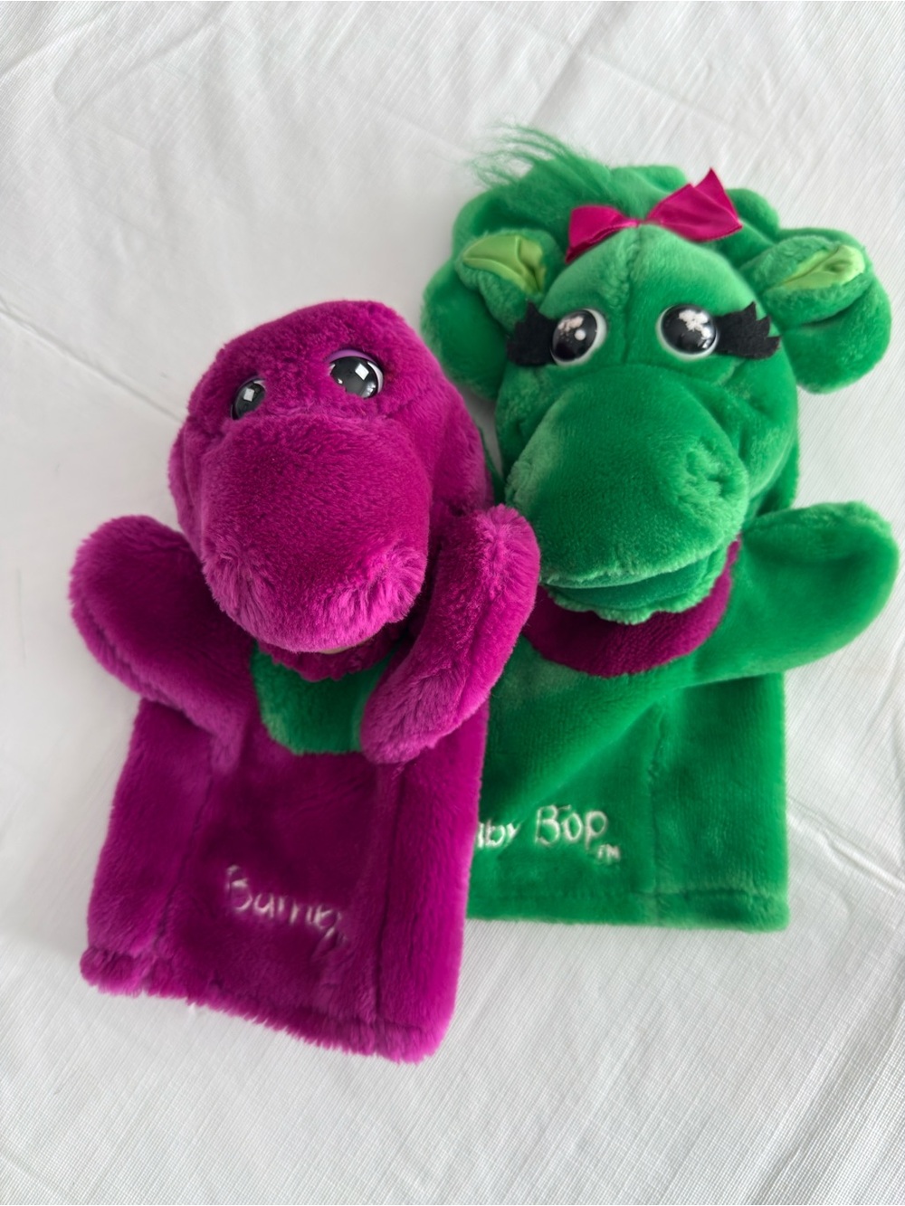 Barney & Baby Bop Plush Hand Puppet Set - Purple and Green